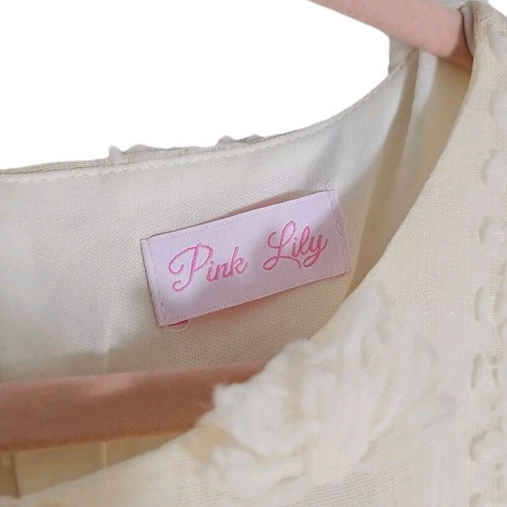 Pink Lily Long Shear Balloon Sleeves Swiss Dot Dress Beige Women Sz M Lined - Picture 2 of 11
